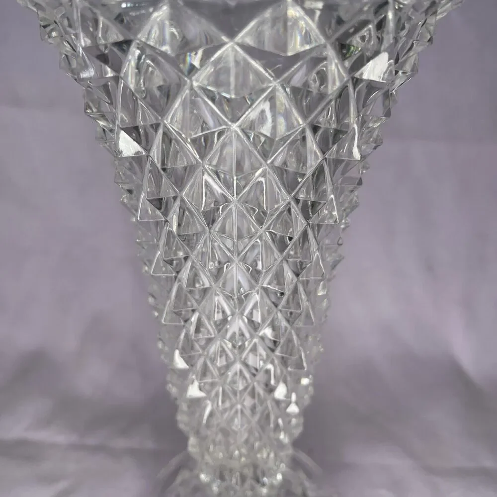 Vintage Crystal glass diamond pattern vase Art Deco